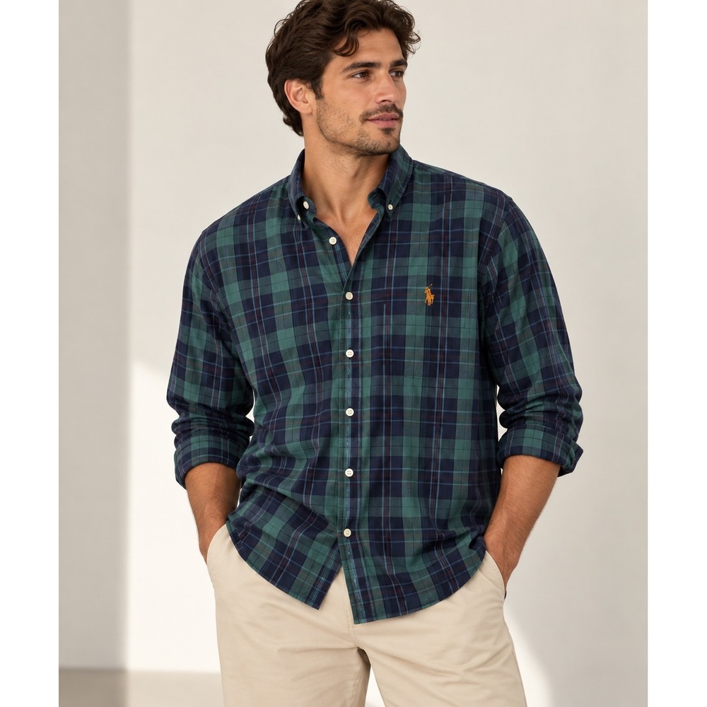 US Polo Assn Button Down Shirt Blue Green Plaid Preppy Classic XL